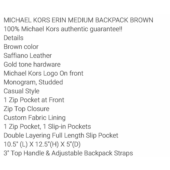 . Michael Kors Medium Erin 35F0GERB2V Backpack In Brown Acorn - Picture 14 of 16